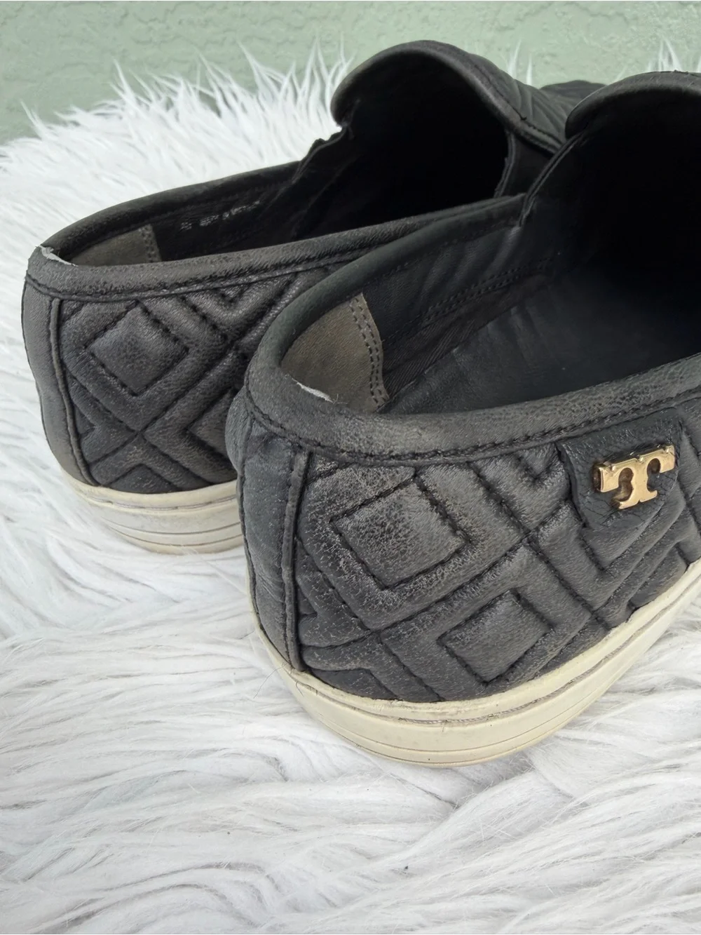 Tory Burch Jesse Quilted Slip-on Black Leather Sneaker Flats Size 8